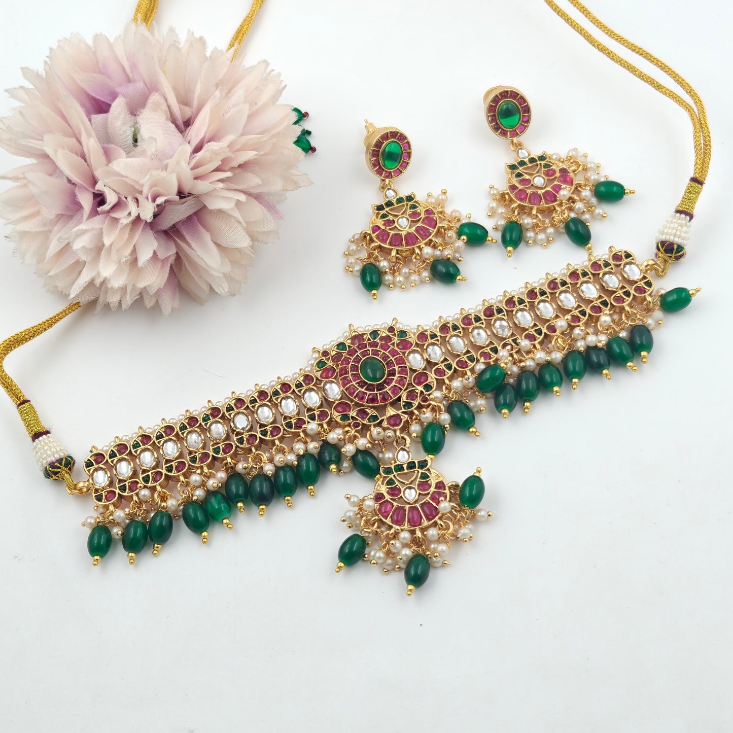40872 pota stone choker with earrings