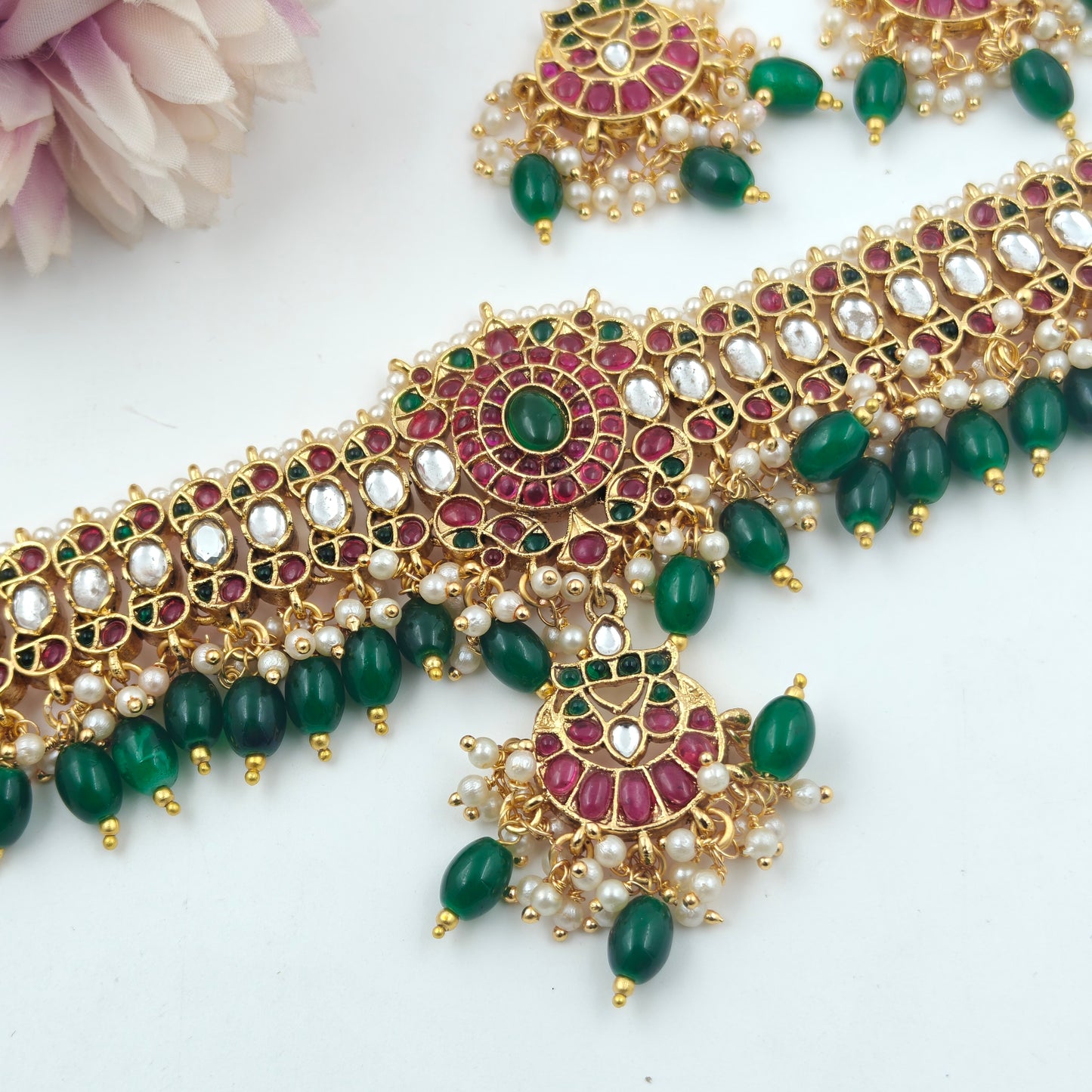 40872 pota stone choker with earrings