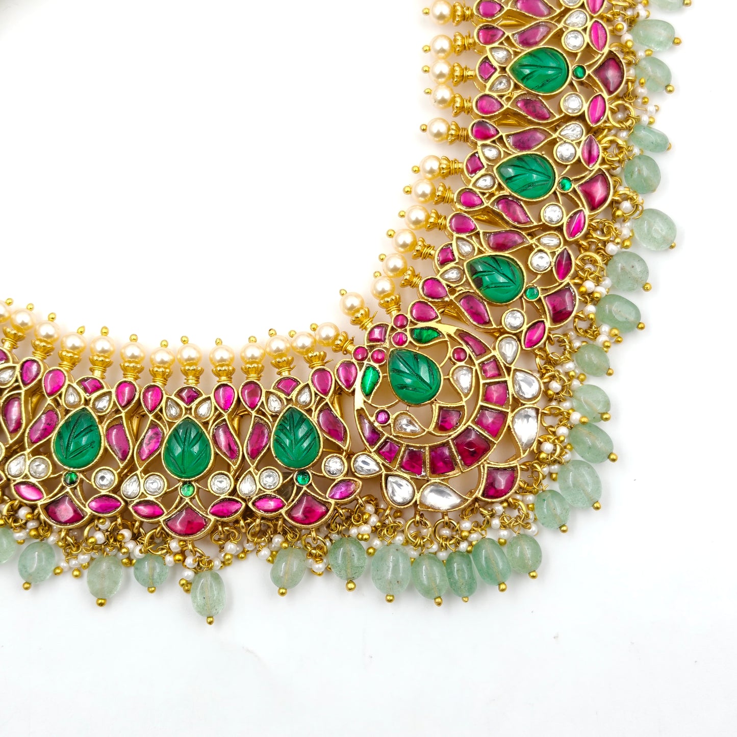 40806 Jadau Duplet Green Stone Necklace Set