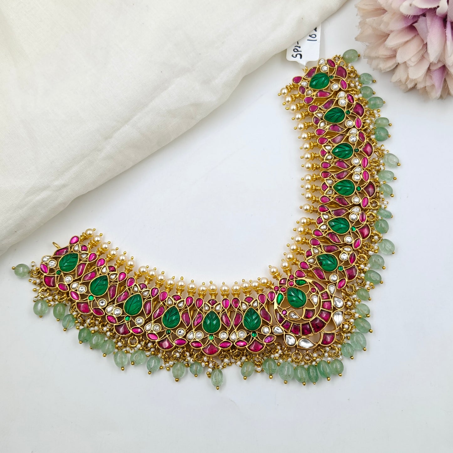 40806 Jadau Duplet Green Stone Necklace Set