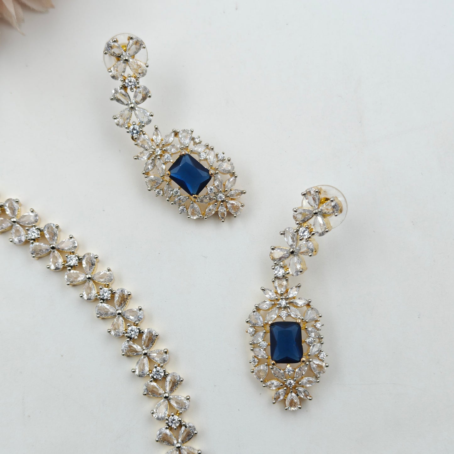 28924 Blue Stone GJ Short Necklace Set with Earrings