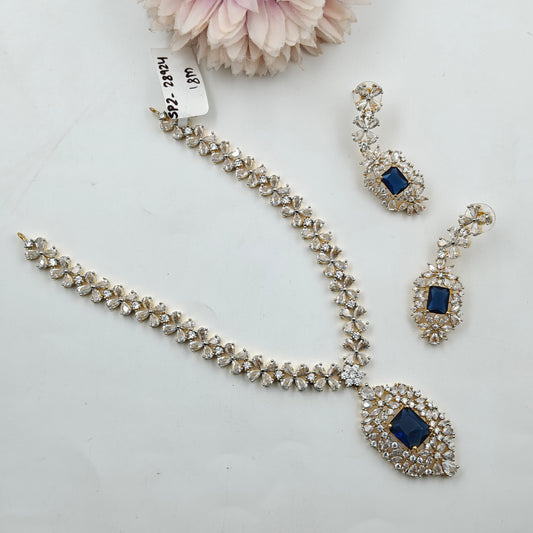 28924 Blue Stone GJ Short Necklace Set with Earrings