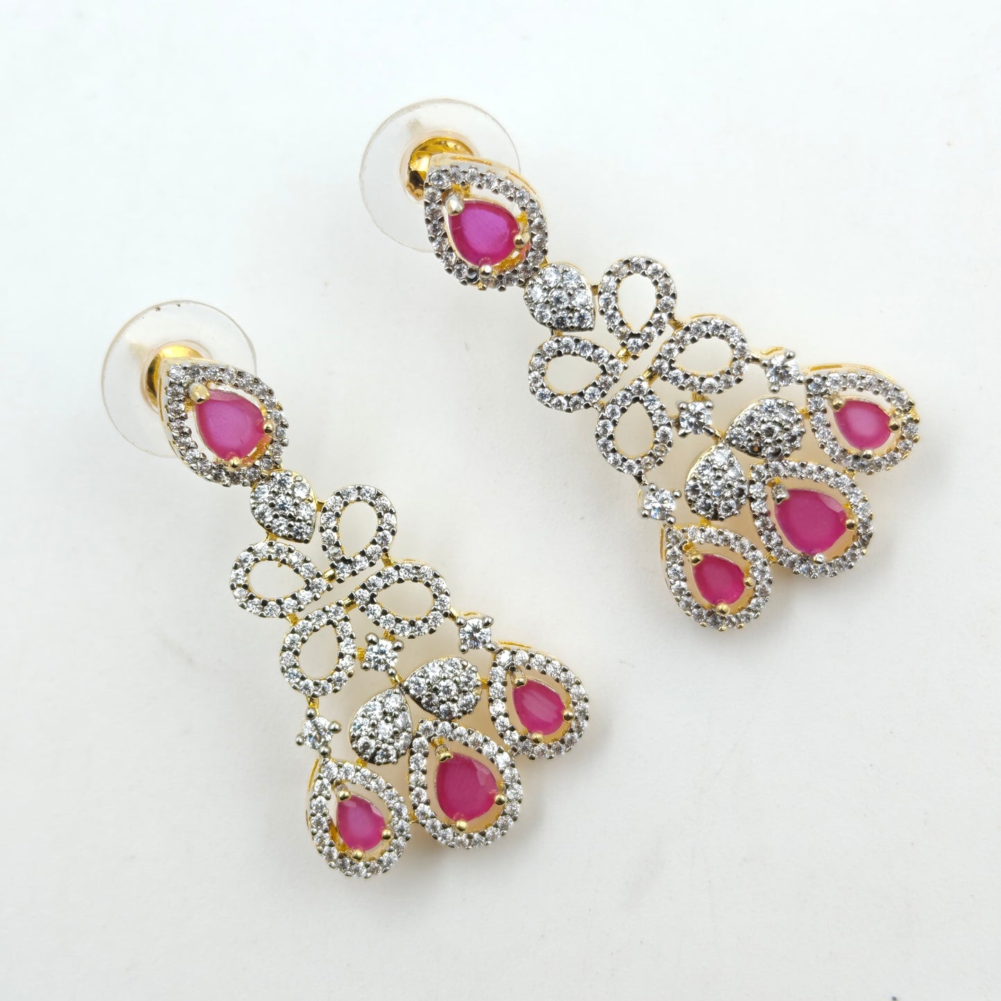 39583 Red Stone GJ Diamond Look Short Necklace Set with Earrings