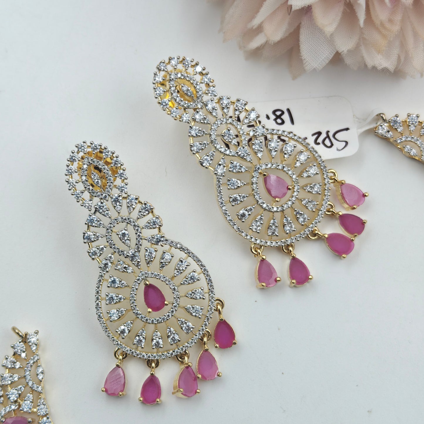 39031 Red CZ Stone GJ Short Necklace Set with Earrings