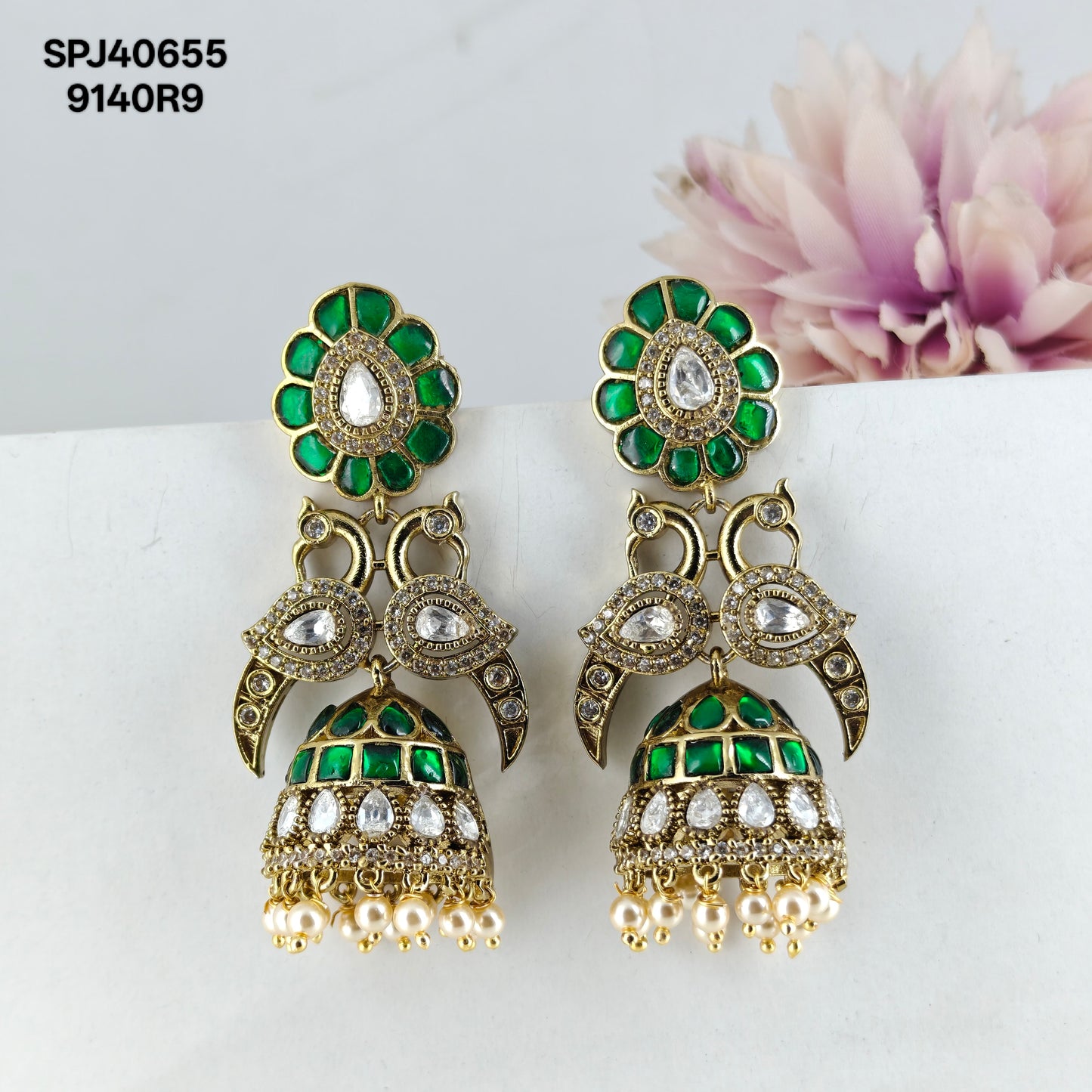 40655 Victorian Peacock Jhumki Green