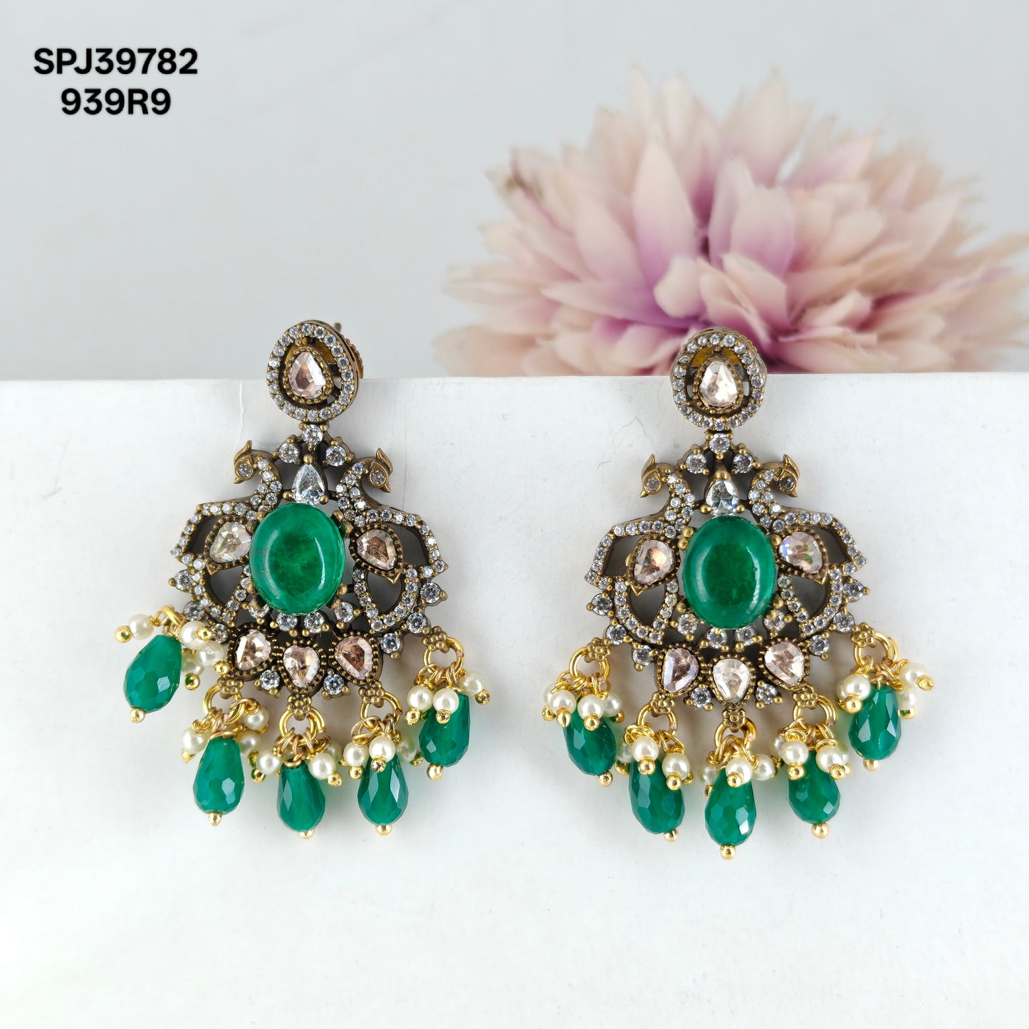 39782 Victorian Mossianite Earrings Green
