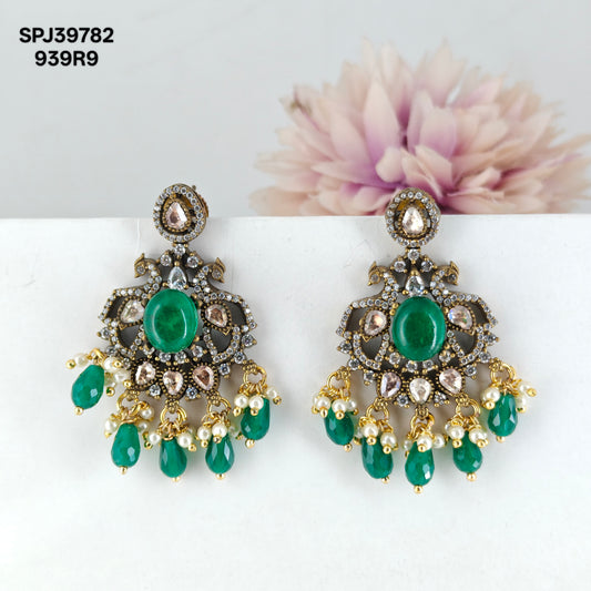 39782 Victorian Mossianite Earrings Green