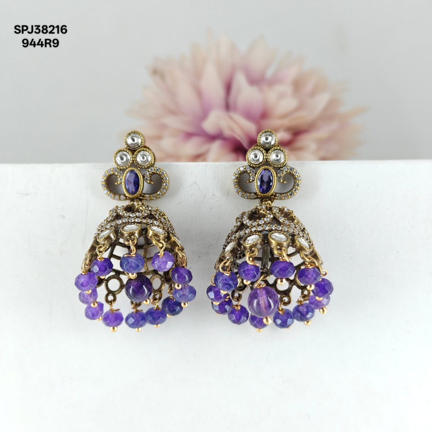 38216 Victorian Jhumka Purple With Coral