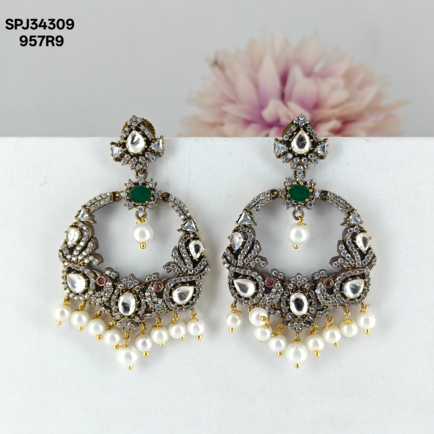 34309 Victorian Peacock Chandbali Green
