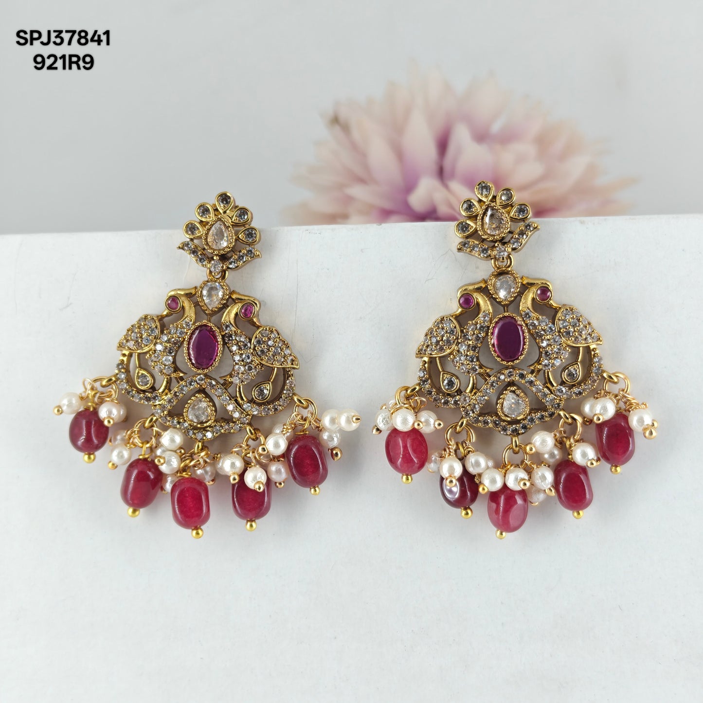 37841 Victorian Double Peacock Chandbali Red