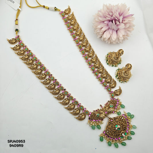 40953 Nakshi Multi Stone Mango Stone Long Necklace