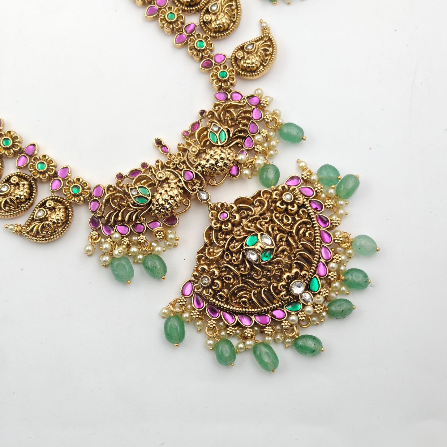40953 Nakshi Multi Stone Mango Stone Long Necklace