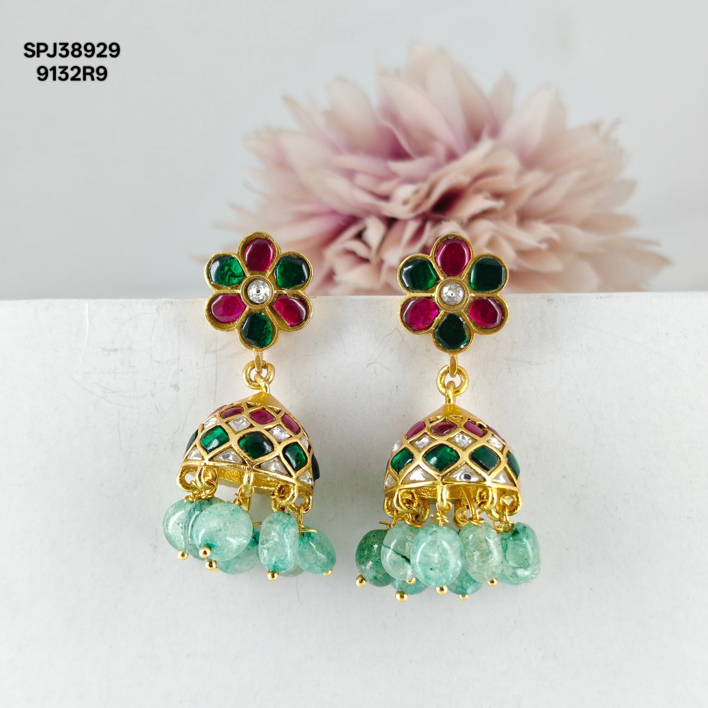 38929 Jadau flower design earrings