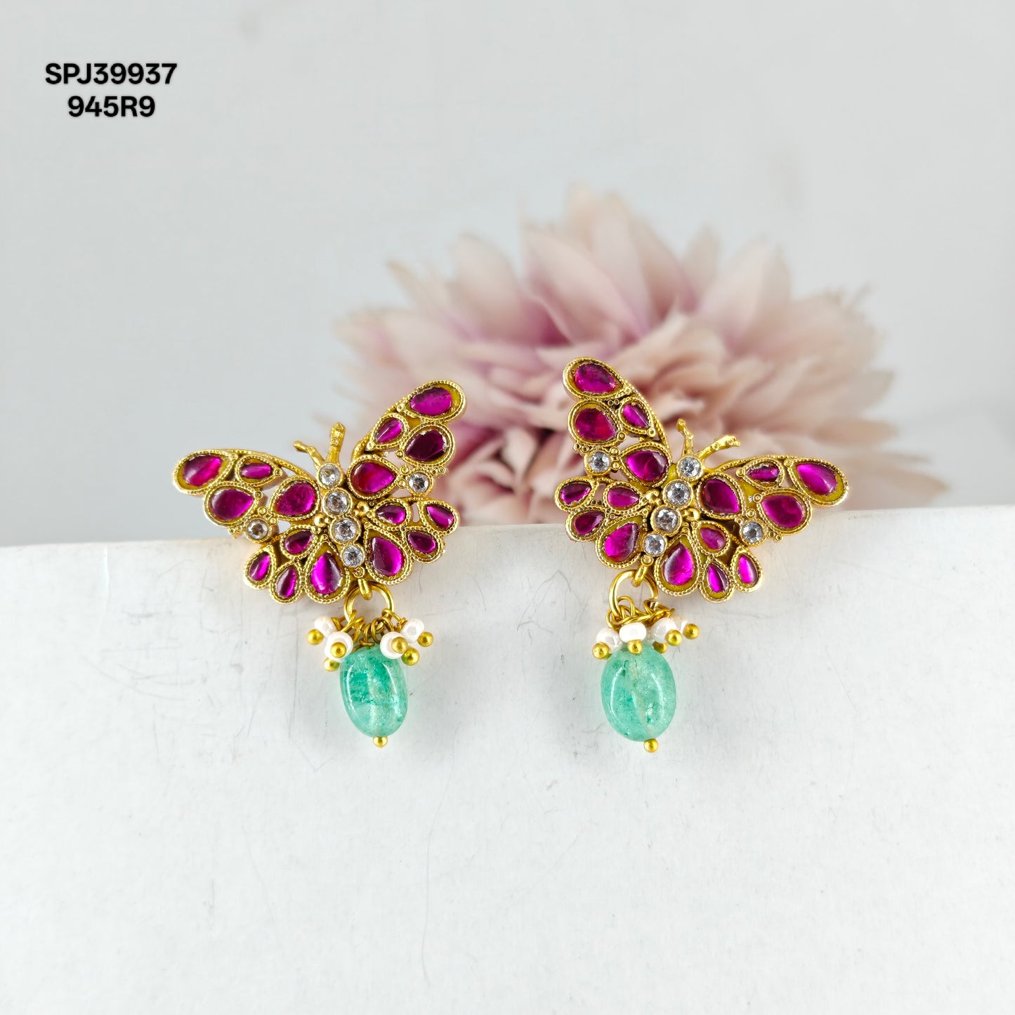 39937 Jadau Kundan butterfly earrings with screwback