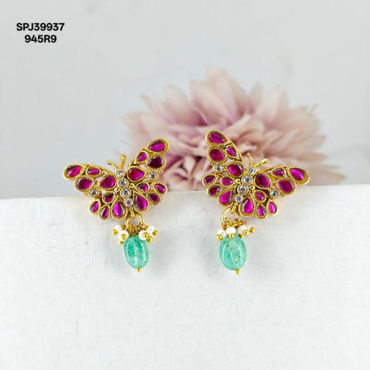 39937 Jadau Kundan butterfly earrings with screwback