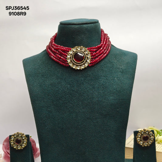 36545 Round Victorian Choker Red Beads