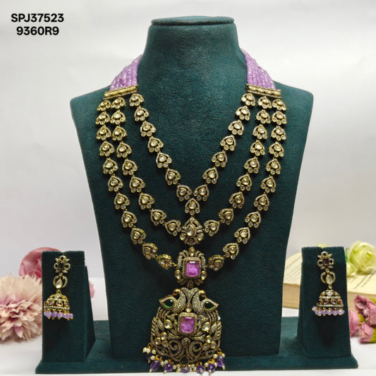 37523 3 Lines Victorian Purple Beads Necklace Set