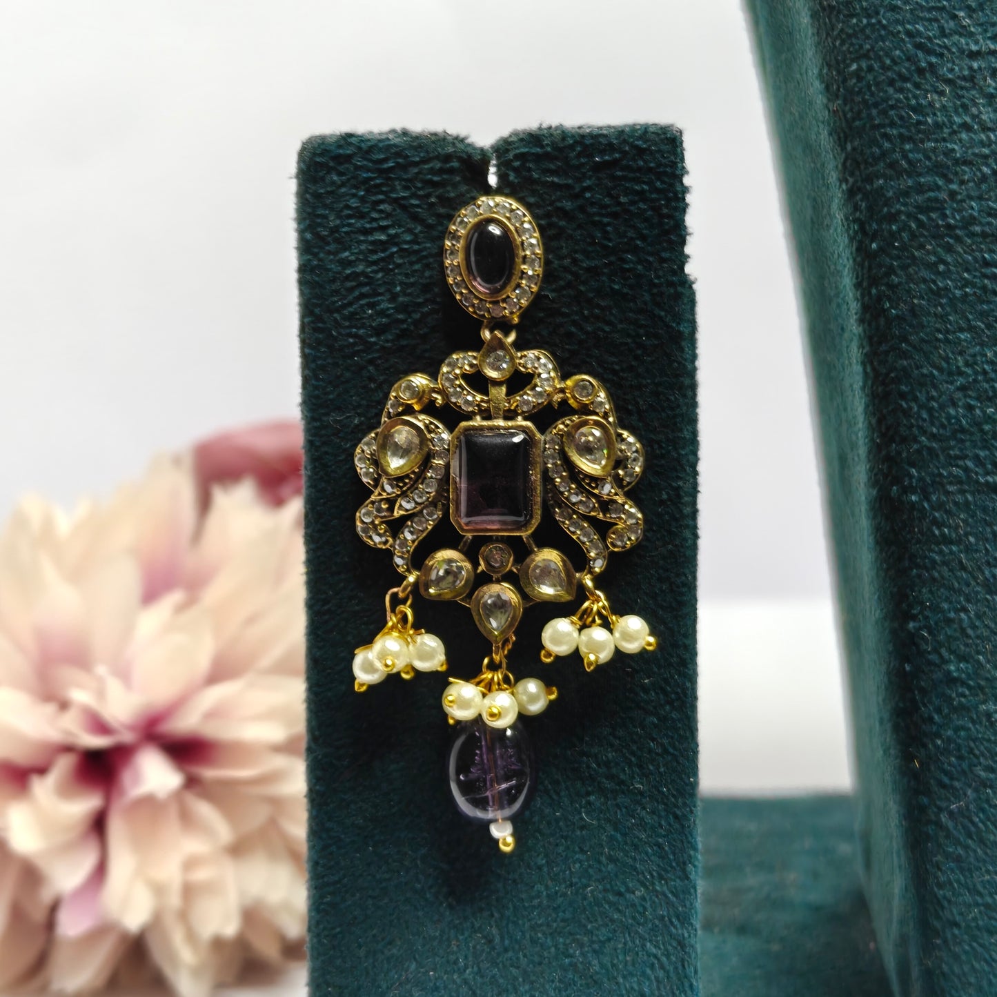 Victorian Elephant Long Guttapusalu Necklace Purple