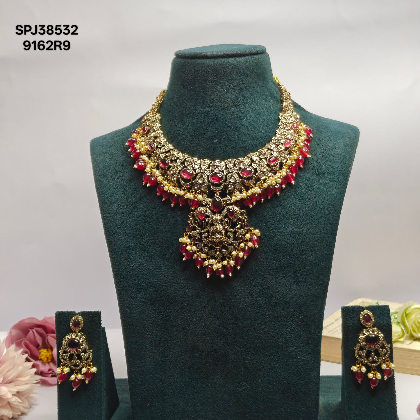 Lakshmi Victorian Red Short Necklace Set