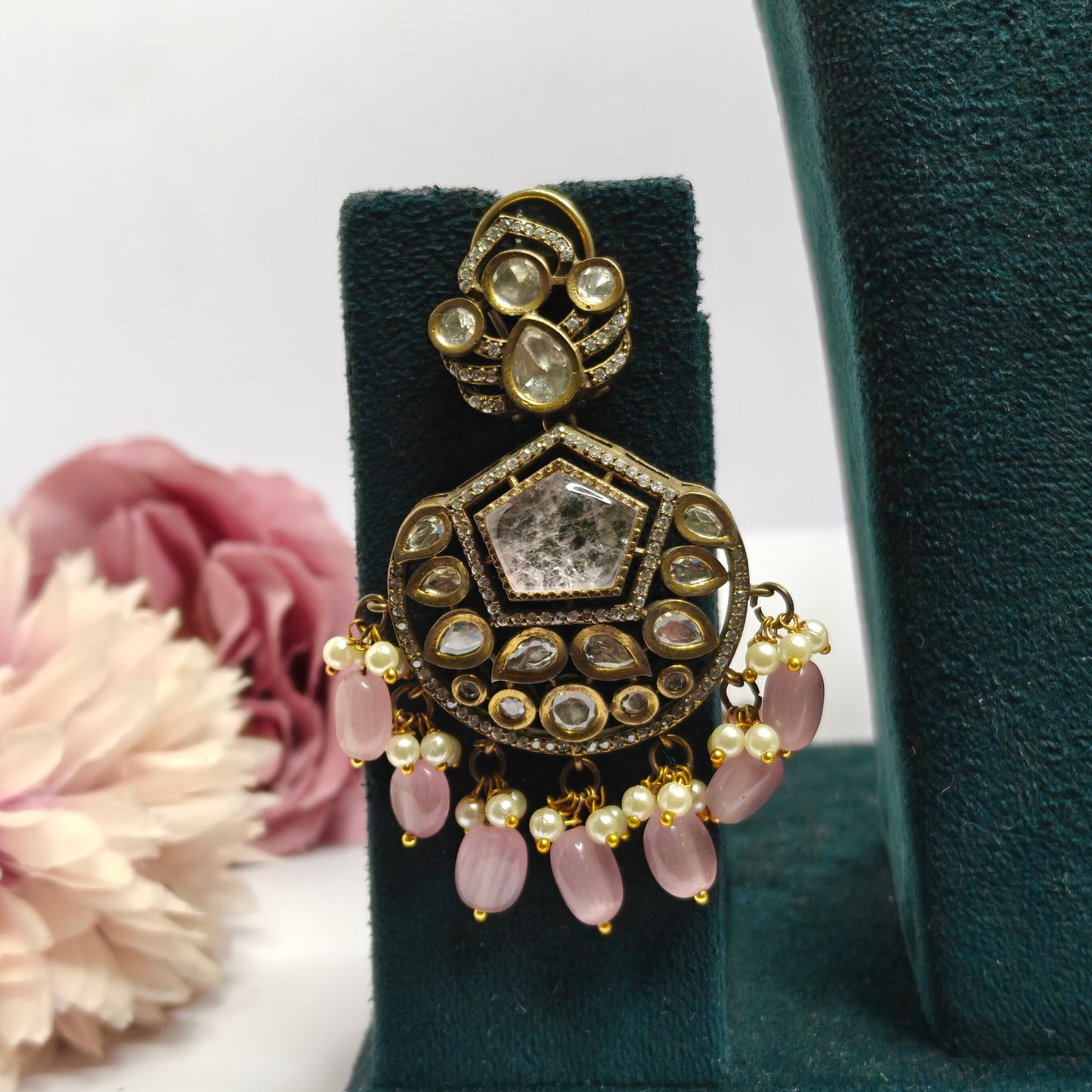 Victorian Moissanite 2 Lines Necklace Set Pink