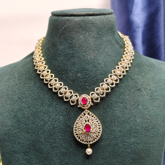 40865 Red CZ Stone GJ Short Necklace Set with Earrings
