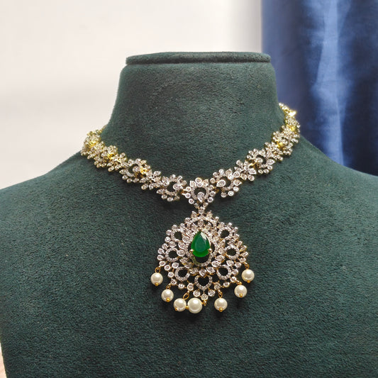 40861 Green CZ Stone GJ Short Necklace Set with Earrings