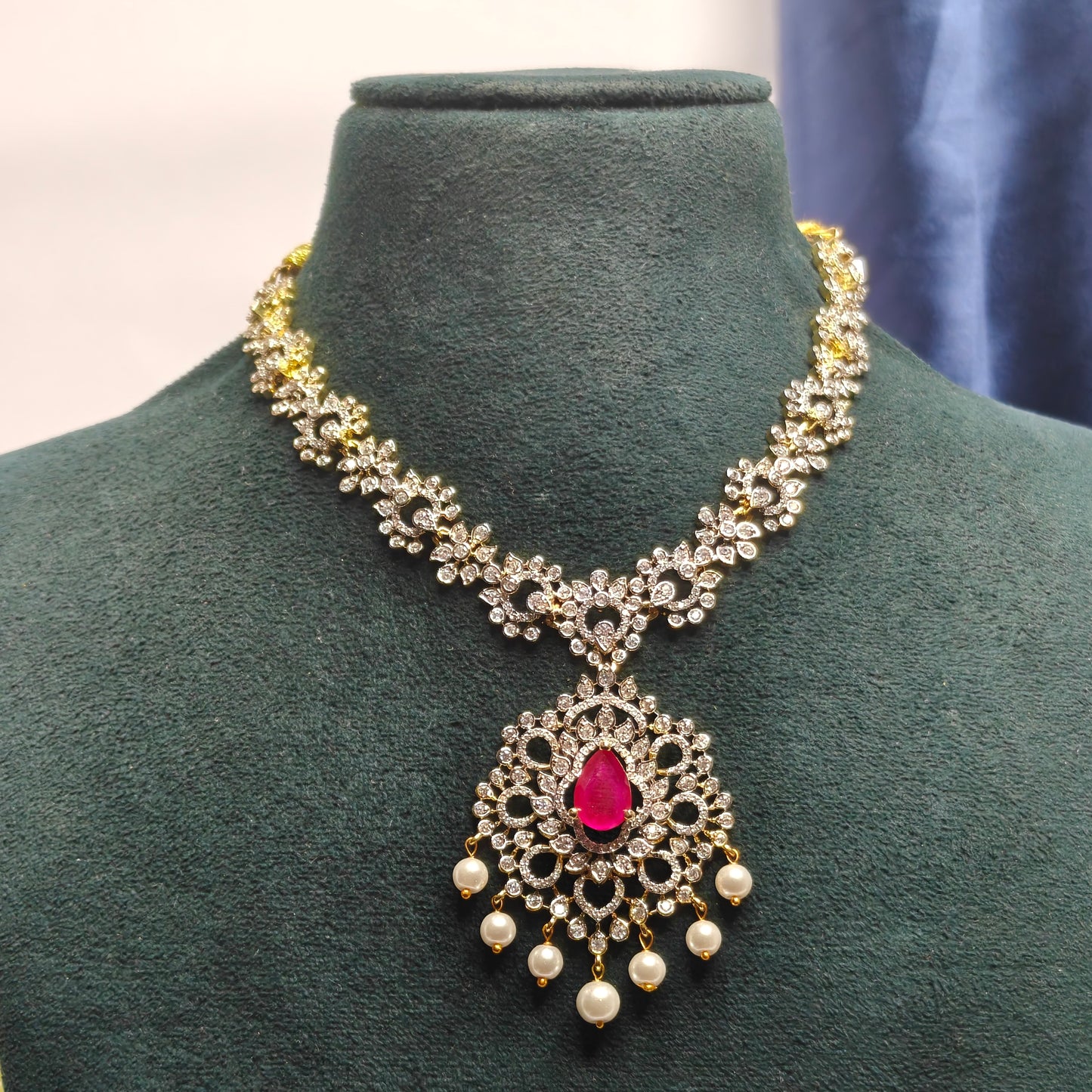 40862 Red CZ Stone GJ Short Necklace Set with Earrings