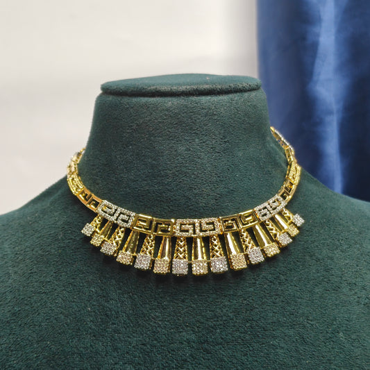 40766 GJ Kante Flexible Square Pattern Necklace Set with Earrings