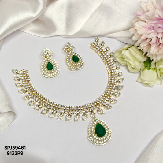 39461 Green CZ Stone GJ Fancy Mango Necklace Set with Earrings