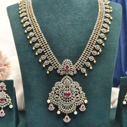 307 Red CZ Stone GJ Drop Necklace Set with Earrings