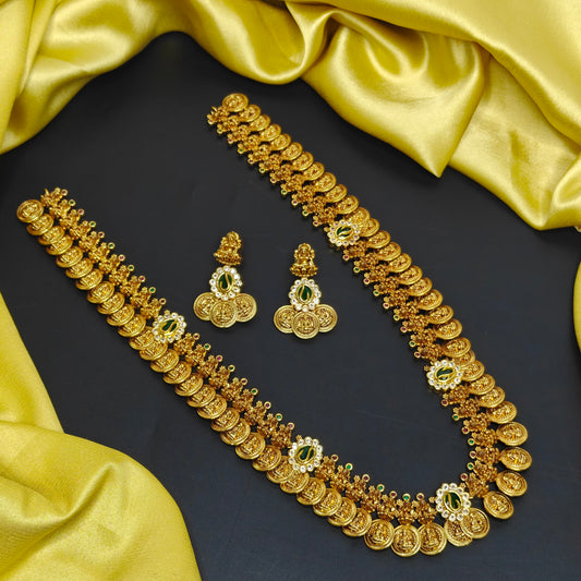 40659 Nakshi Gold Replica Kasulu Long haaram with screwback earrings