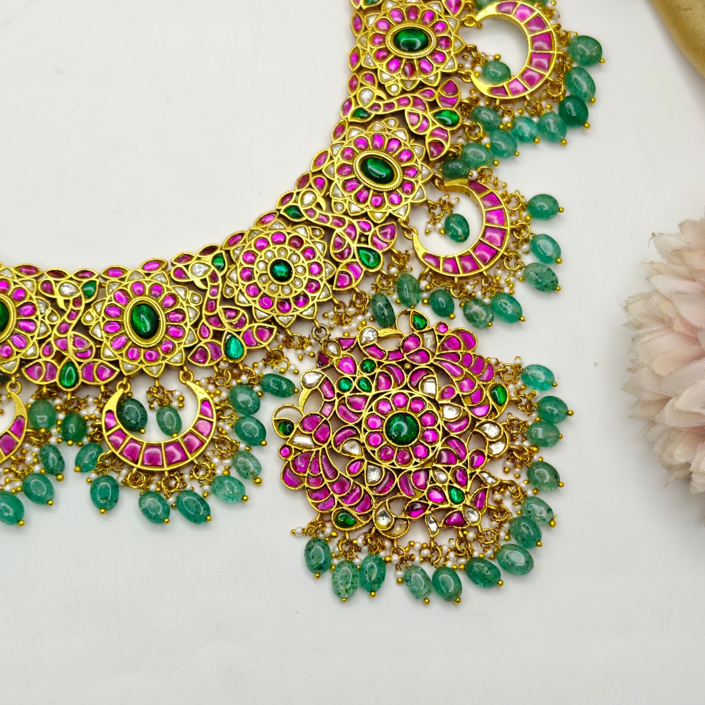 40686 Jadau Multi Chand Heavy Necklace Set