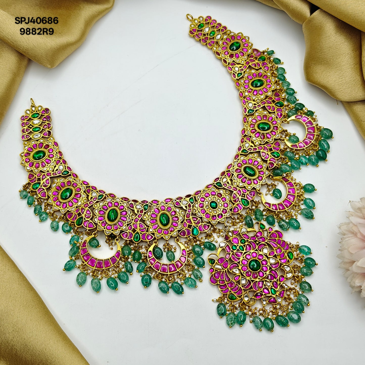 40686 Jadau Multi Chand Heavy Necklace Set