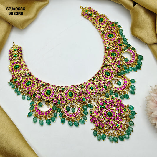 40686 Jadau Multi Chand Heavy Necklace Set