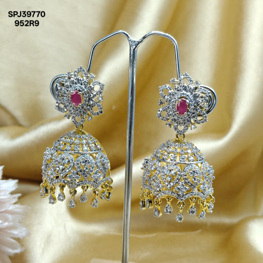 39770 Detachable 2 IN 1 Real diamond Look Jhumka with Ruby stones