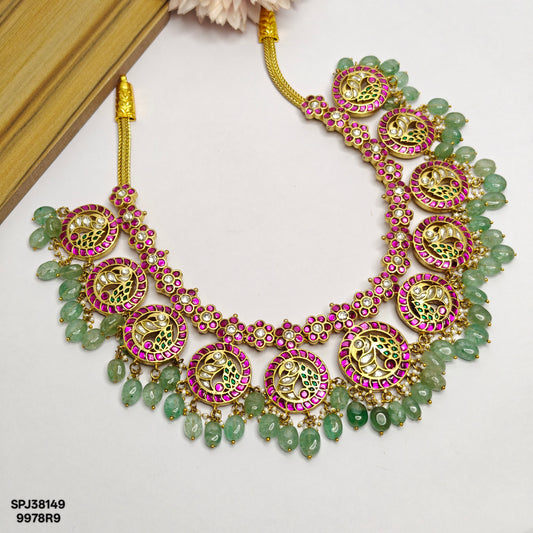 38149 Jadau Bottu Mala peacock design