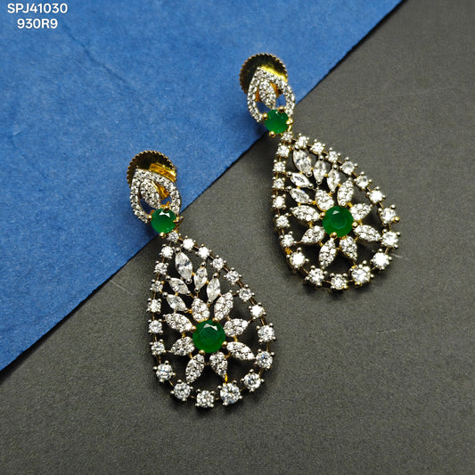 41030 Real diamond replica Chandbali with emerald stones