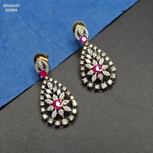41031 Real diamond replica Chandbali with Ruby stones