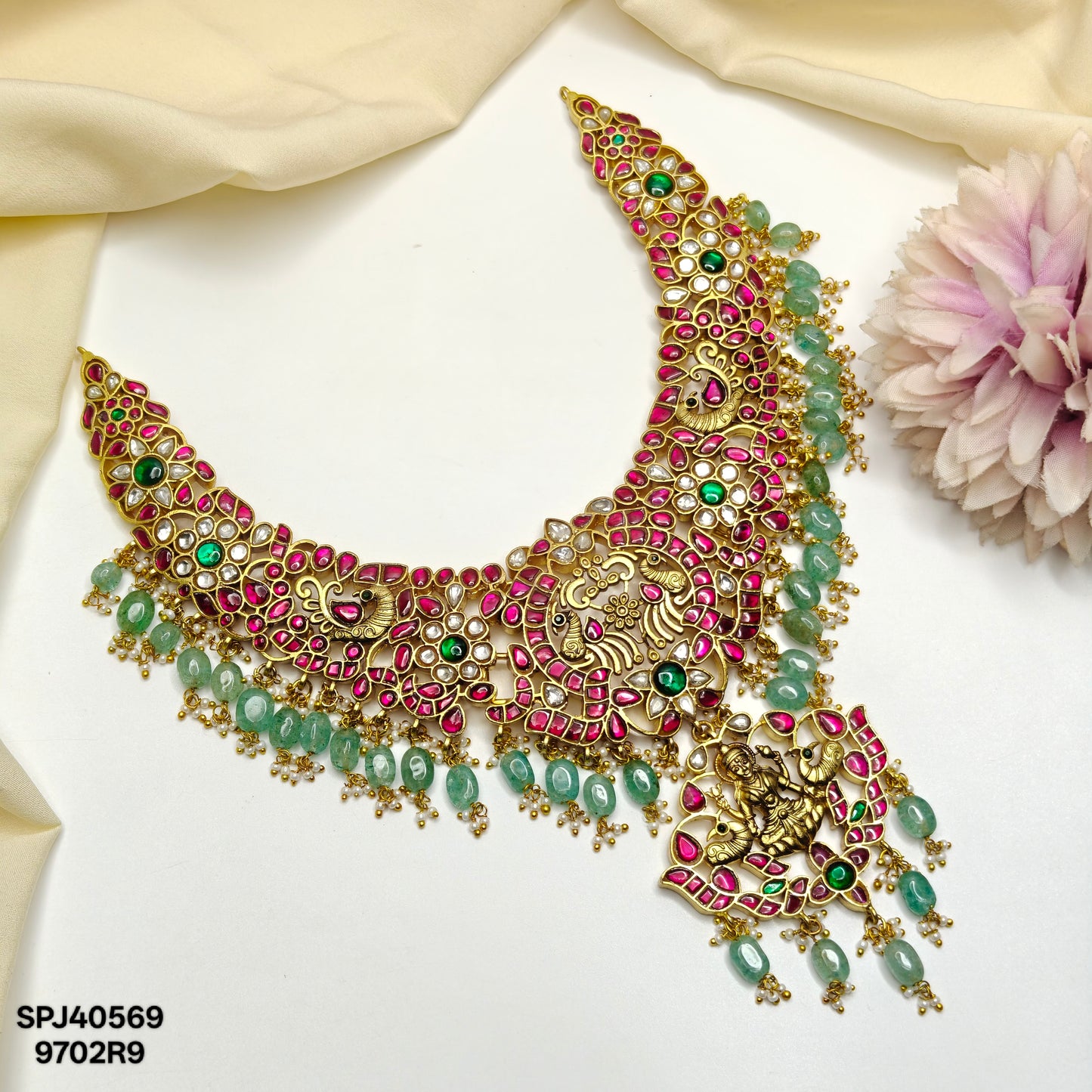 40569 Jadau Laxmi Peacock Necklace