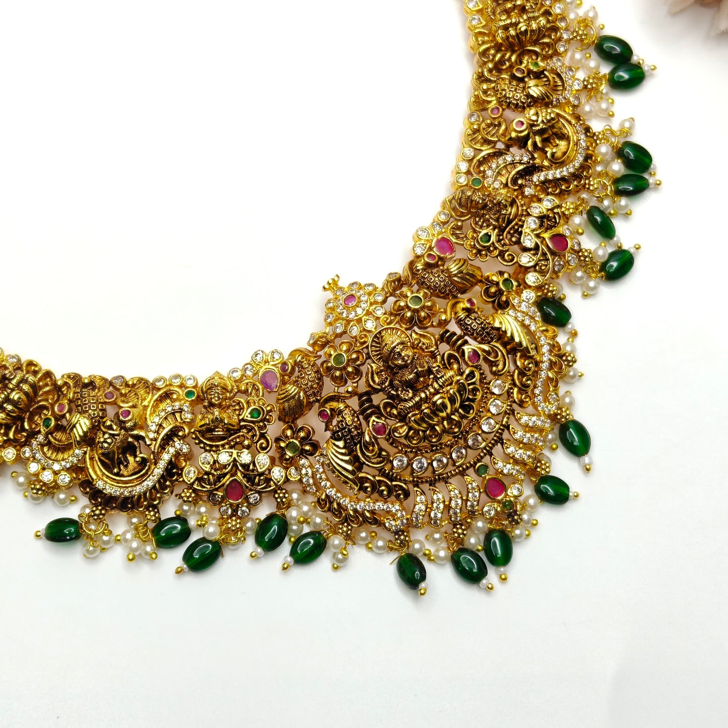 39813/40002 Bridal Real Gold replica Nakshi Long haram with Screwback Jhumkas