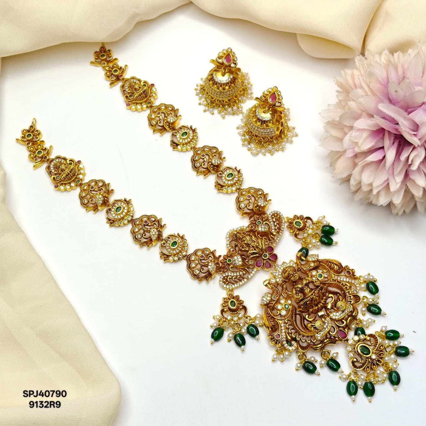 40790 Matte Laxmi Peacock Short Multi Necklace