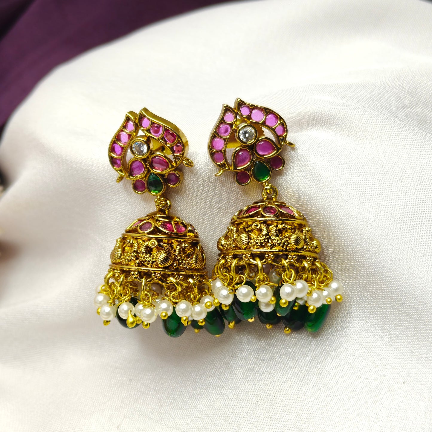 39997 Matte Lakshmi long necklace with Jhumkas