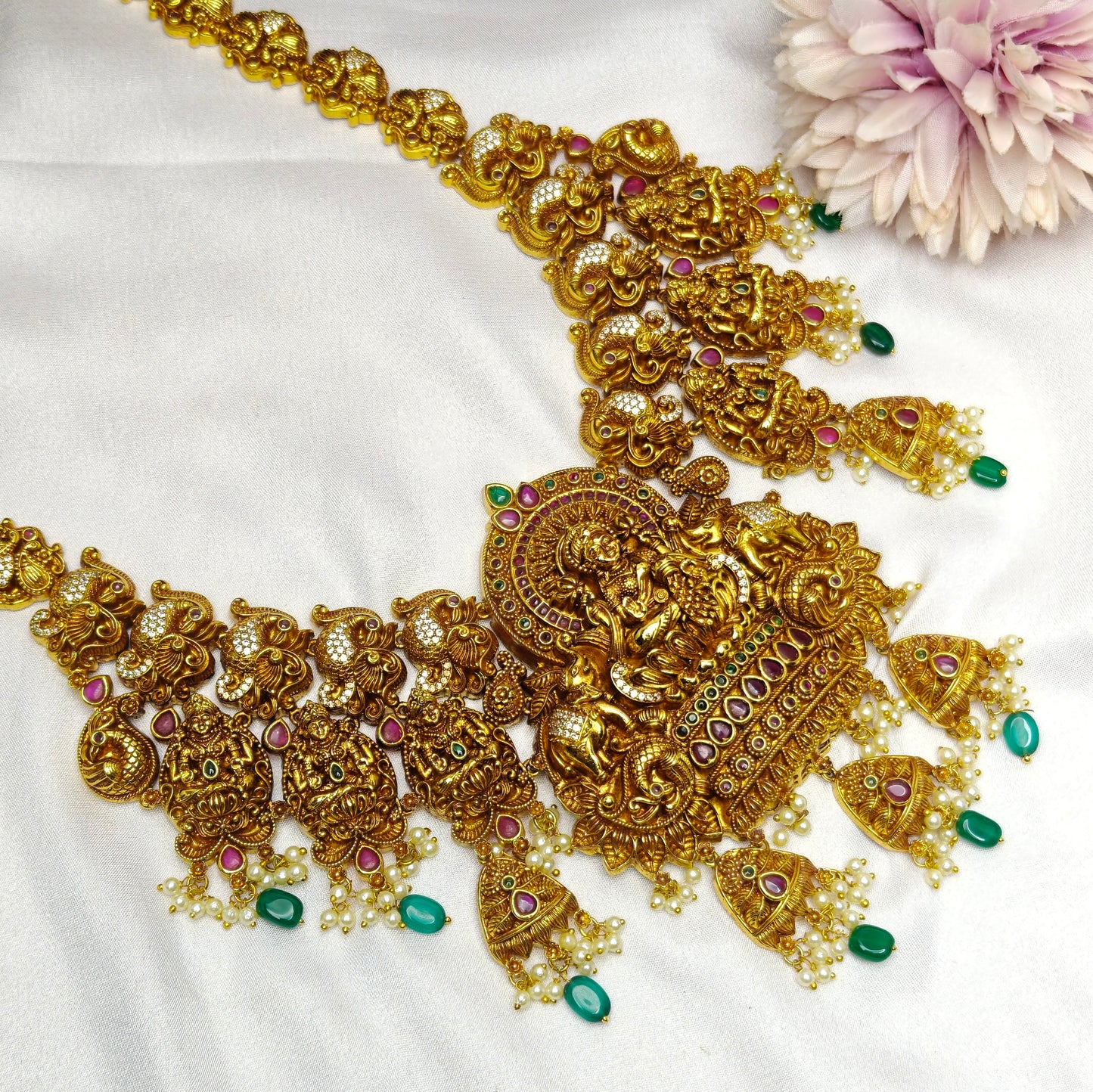 39607 Nakshi Lakshmi Peacock Necklace Long