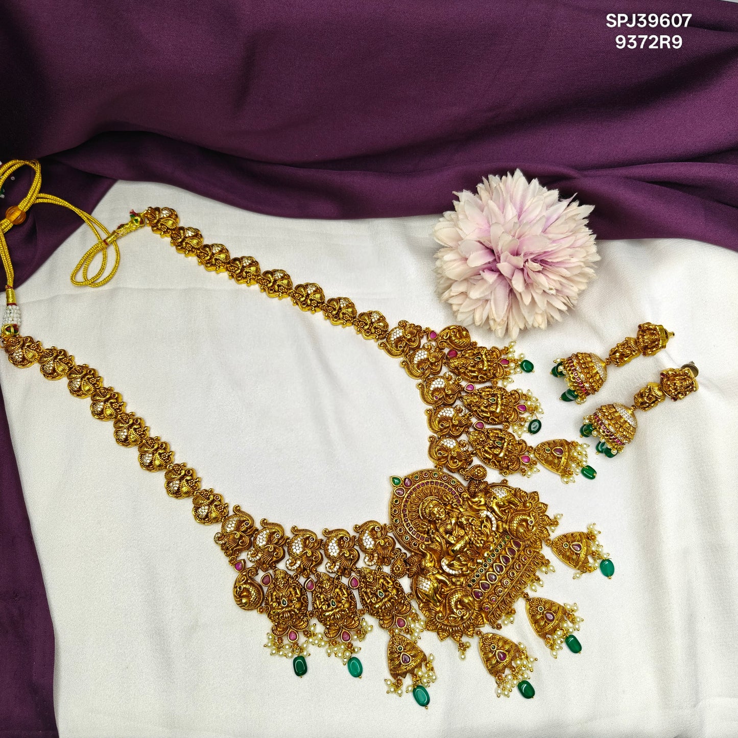39607 Nakshi Lakshmi Peacock Necklace Long