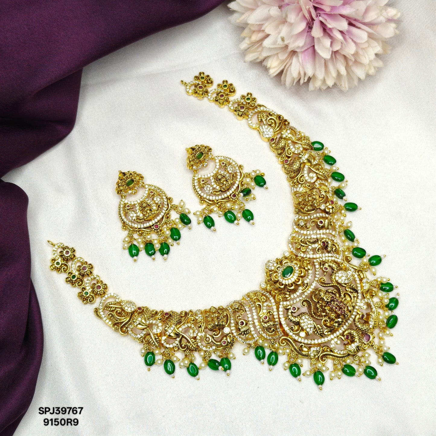 39767 CZ lakshmi short necklace with screw back!!