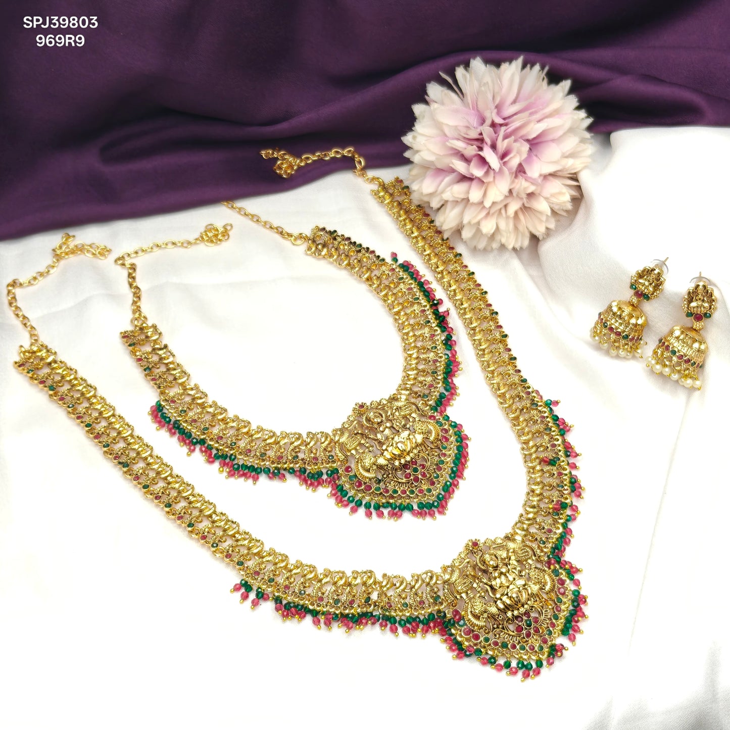 39803 Laxmi Locket Long Combo Necklace Set