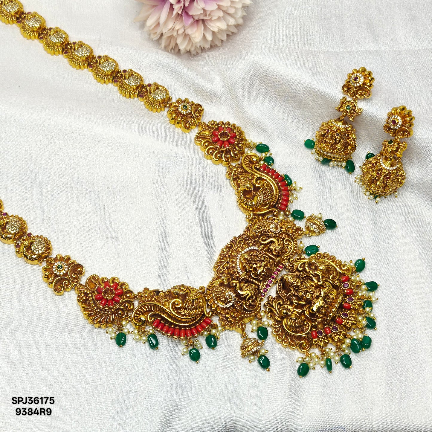 36175 Nakshi Coral Necklace Set Long