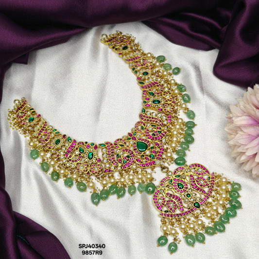 40340 Jadau Peacock Big Locket Necklace Set