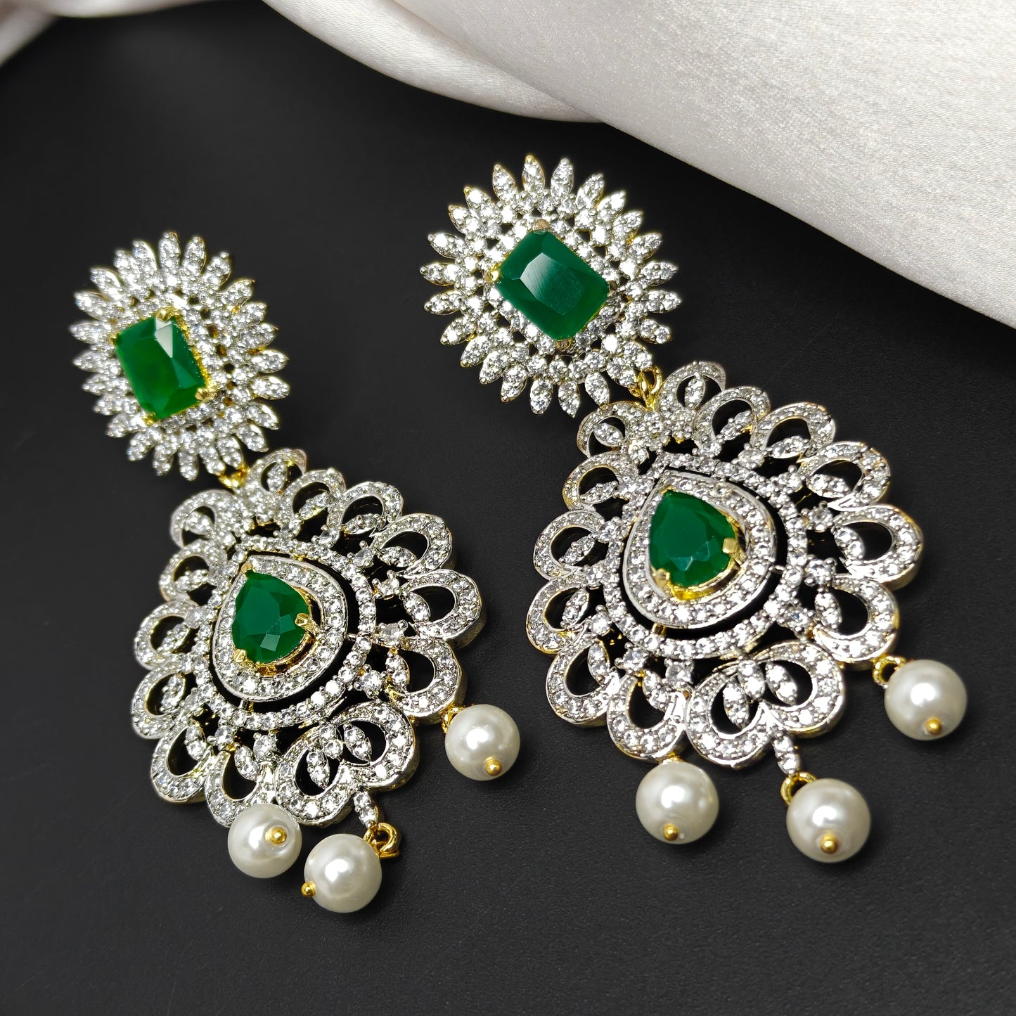 41025 / 41027 Green CZ Stone Bridal Necklace Combo Set with Earrings  GJ