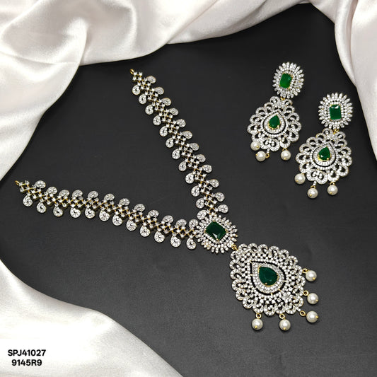 41027 Green CZ Stone GJ Short Necklace Set with Earrings